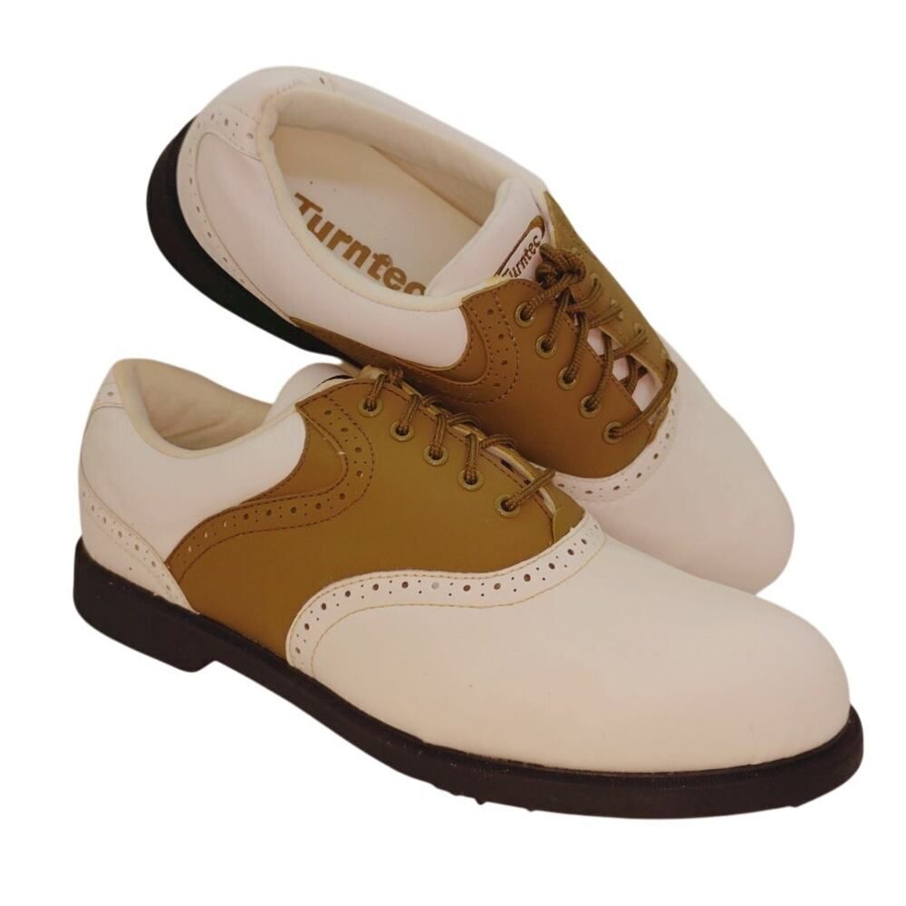 Turntec Men's White & Brown Leather Golf Shoes - Size 13